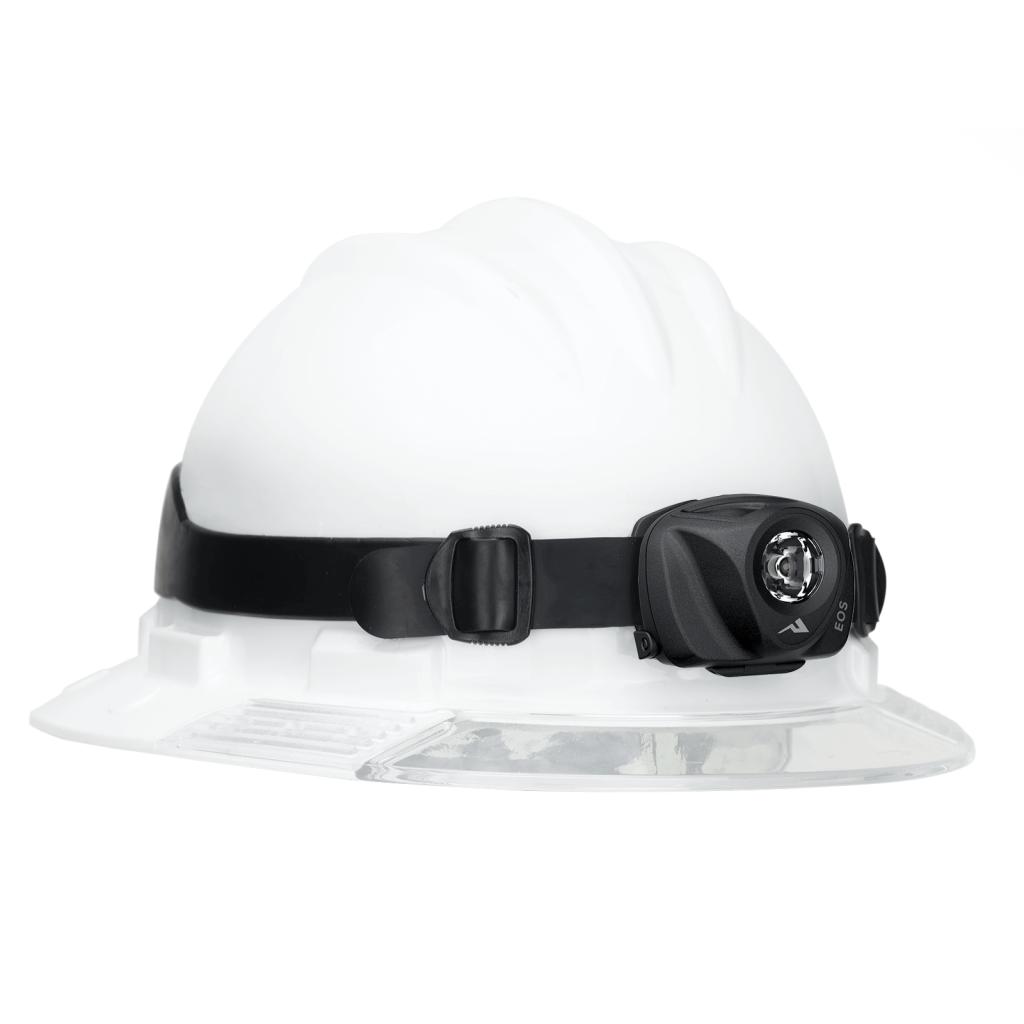 Princeton Tec Eos Industrial Headlamp on hardhat