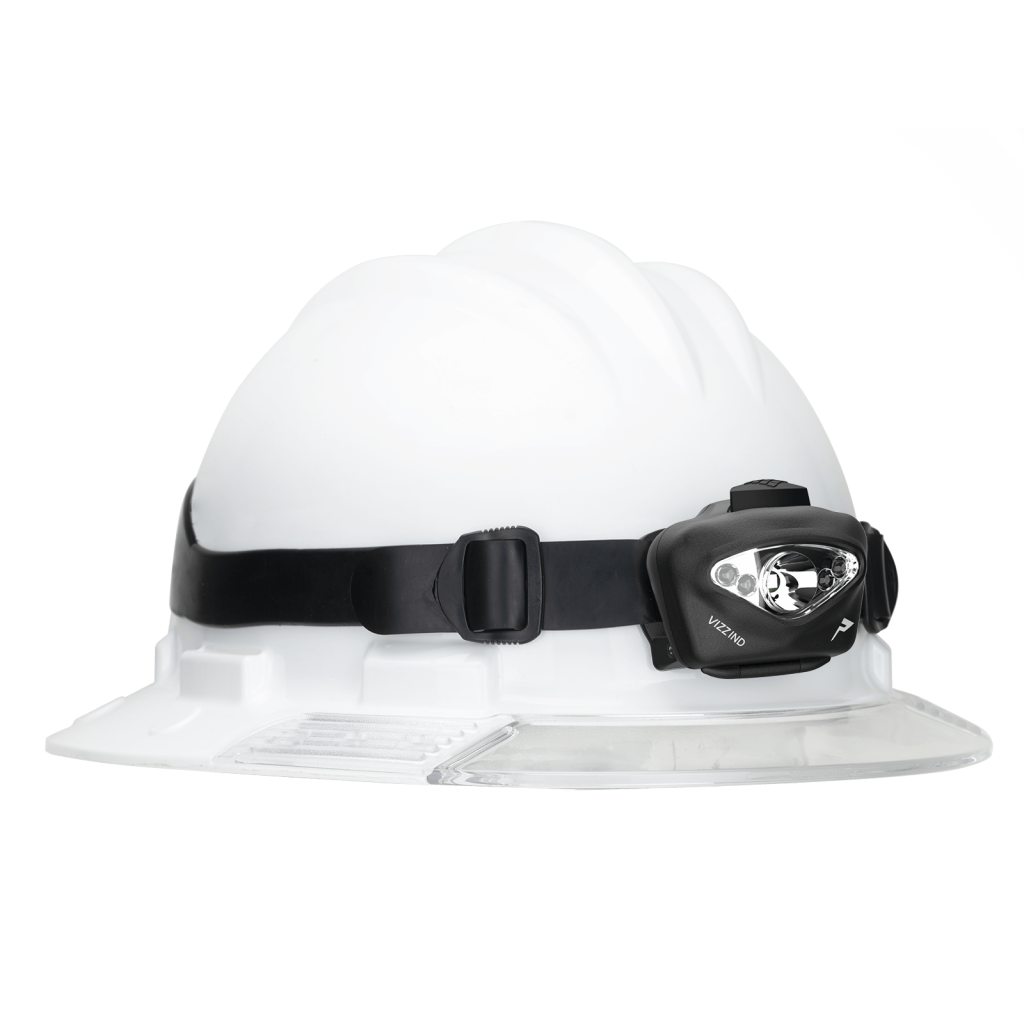 Princeton Tec Vizz Industrial Headlamp on hardhat