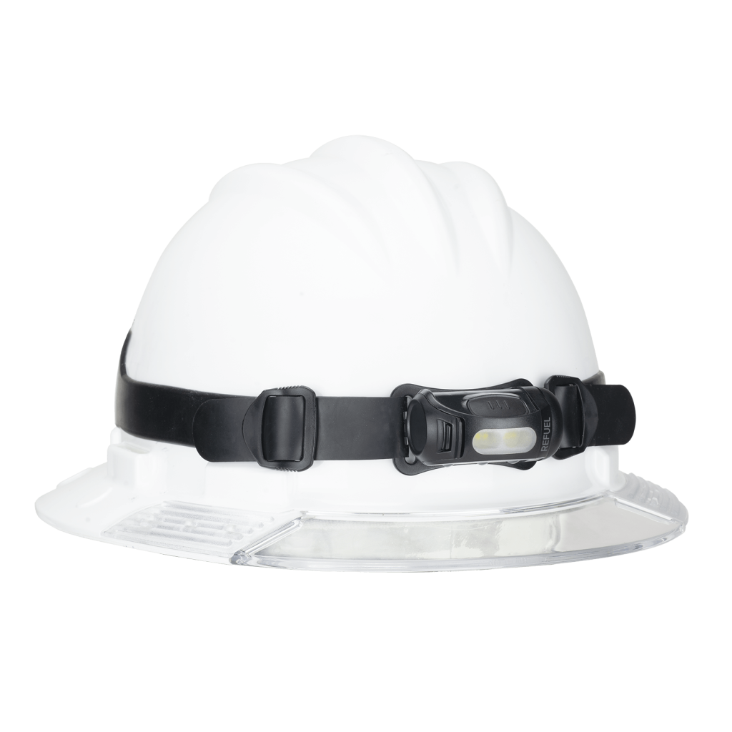 Princeton Tec Refuel Industrial Headlamp on hardhat